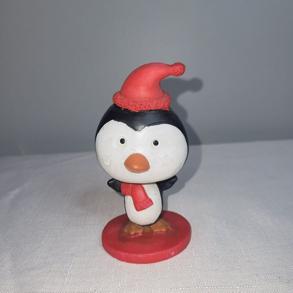 Penguin Bobblehead With Santa Hat & Scarf - Christmas Decoration Figurine